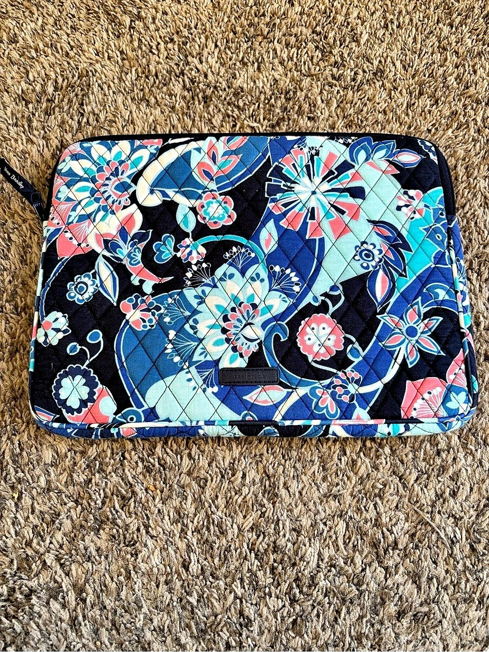 Vera Bradley Quilted Laptop Sleeve 14” Blue Floral Padded Zip Case